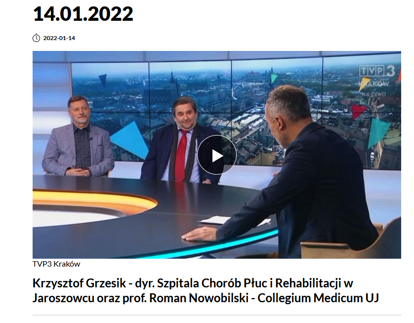 Klatka z materiału wideo TVP3. Trzech mężczyzn siedzących przy owalnym stole. W tle wyświetlana panorama Krakowa. Po kliknięciu w obrazek przekieruje na stronę z materiałem wideo.